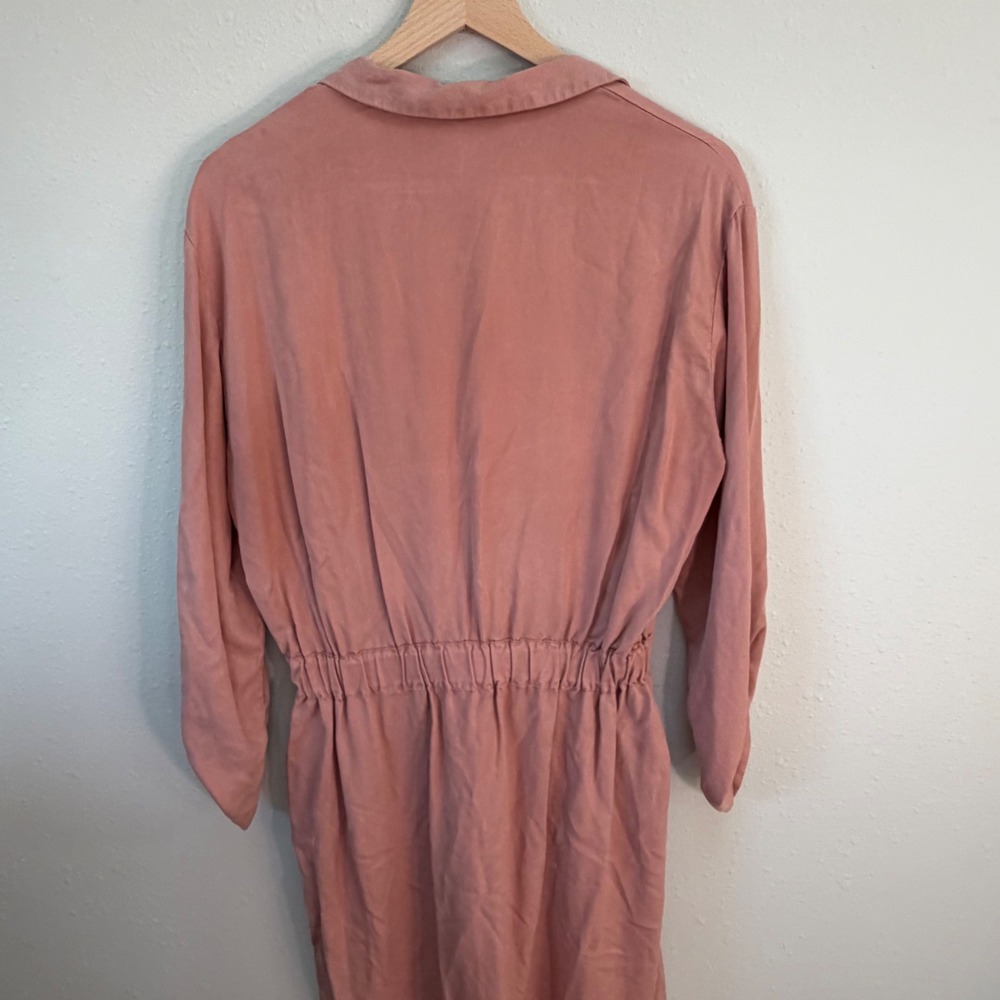 Zara Shirt Dress Womens Large Rose Pink Utility Tie Waist Safari Chic Pocketed - Picture 16 of 16